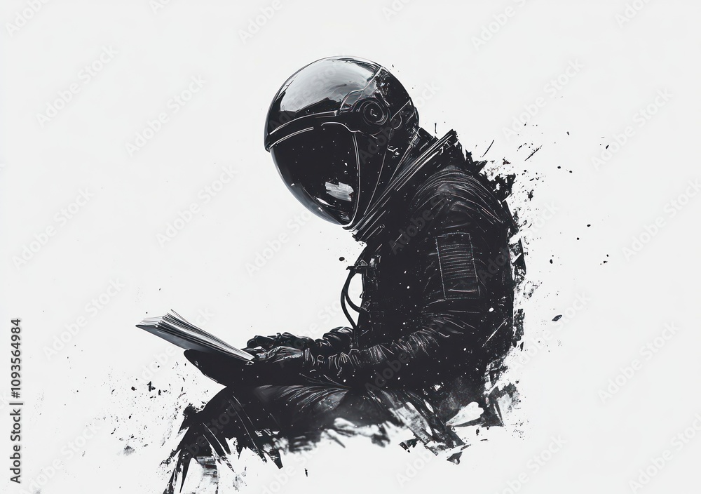 Aufkleber An astronaut reading a book, blending exploration with knowledge in a surreal style.