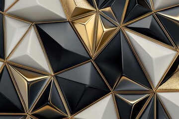 Luxurious 3D geometric wallpaper adorned with golden accents for an opulent feel
