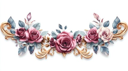 Elegant Roses and Gold Accents Floral Arrangement