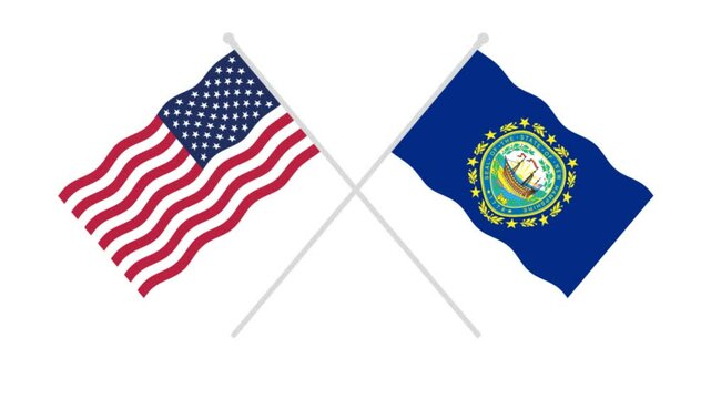 Waving USA flag with new hampshire flag video, two USA flags cross waving, waving flag animation video