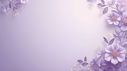 Fototapeta premium A light purple background with delicate floral patterns along the edges, creating an elegant and soft atmosphere for writing, backdrop for a wedding card, fashion photoshoot, product display