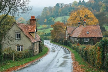 Obraz premium Cycling Through Picturesque Countryside Roads