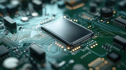 Fototapeta premium Close-up of a central processing unit (CPU) on a circuit board.