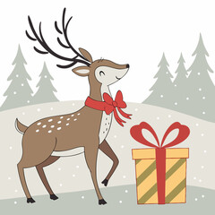 christmas deer with christmas tree