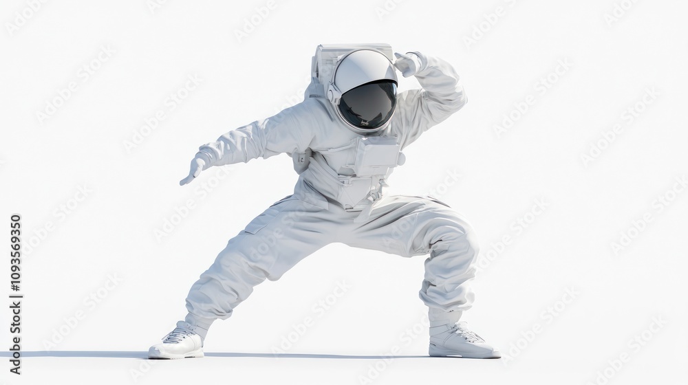 Poster A stylized astronaut in a dynamic pose, suggesting movement or action in a space-themed context.