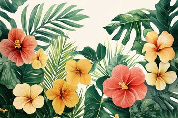 Naklejka premium Floral art design capturing lush greenery and vibrant blossoms, ideal for refreshing wall decor