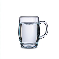 A photostock of a clear glass pitcher filled with fresh water, placed on a seamless white background. High Quality
