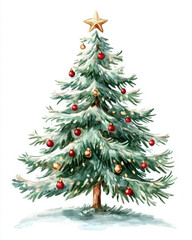 Fototapeta premium christmas fir tree in watercolor isolated on white or transparent png 
