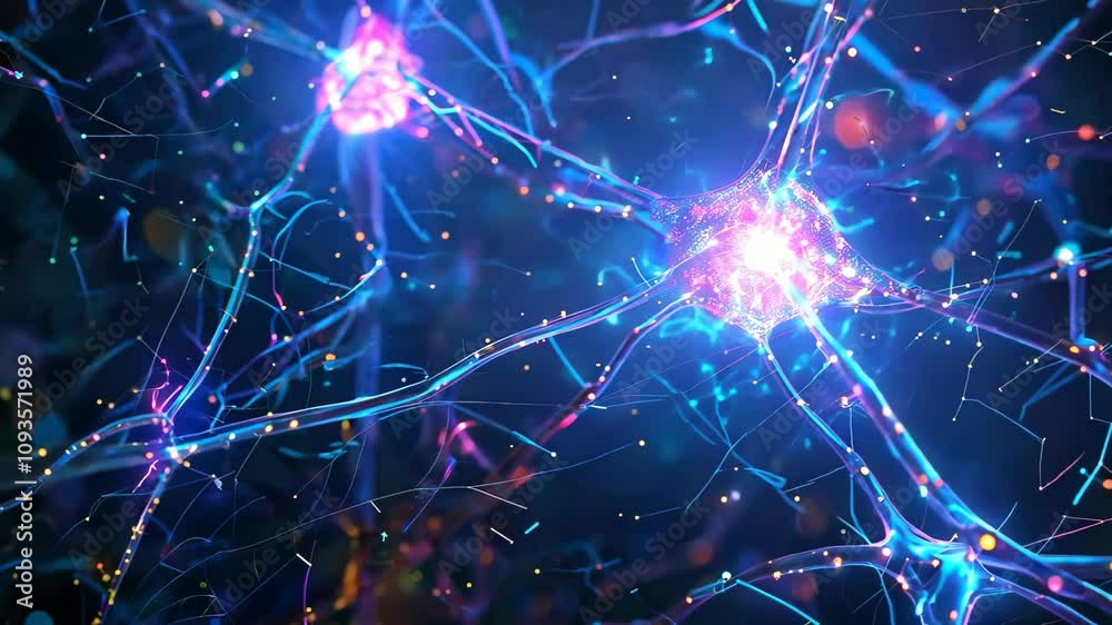 Poster Abstract digital rendering of a neuron network, representing the concept of artificial intelligence, Visualizing the concept of neural networks