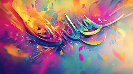 Vibrant colorful Arabic calligraphy art.
