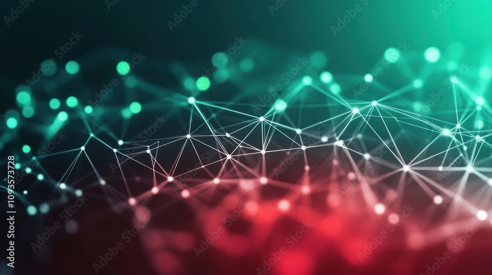 Aufkleber Abstract digital network visualization with glowing nodes and connections.