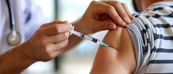 Doctor injecting vaccine into patient's arm.