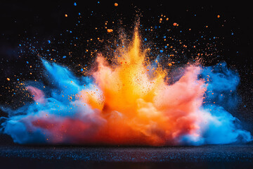 Exploding Powder of Bright Colors on Black