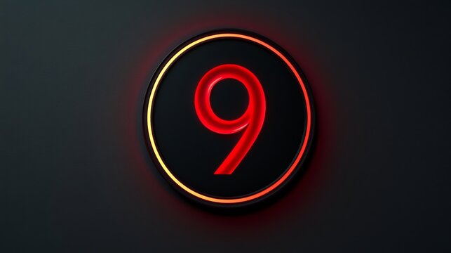 Image depicting a glowing red number nine inside a circular metallic frame, symbolizing energy and boldness with a futuristic design appeal and simplicity. - Powered by Adobe