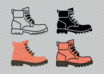 Flat Vector Linear Male and Female Ankle Boots Icon Set Isolated. Boots, Footwear Color Symbol Set, Design Template, Clipart. Vector Illustration
