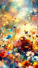 A girl laying in a field of flowers