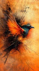 A painting of a bird flying through the air