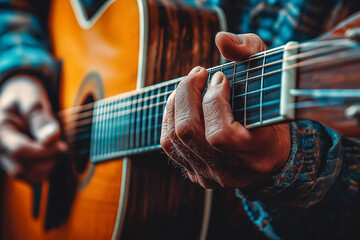 Obraz premium Fingers Playing Guitar Strings in Musical Gesture