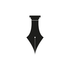 Fountain pen vector icon. Old fountain pen nibs pictogram. Retro fountain nib pen tip. Calligraphy Ink Pen. Black silhouette illustration