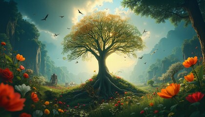 Golden Tree in Enchanted Meadow