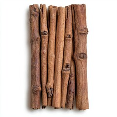 A photostock of a single piece of cinnamon bark, arranged on a seamless white background, ideal for spice-related designs. High Quality