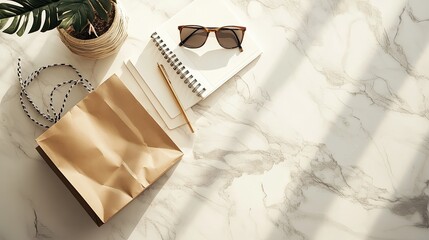 Stylish Flatlay Featuring Sunglasses Notebook Pen and Bag