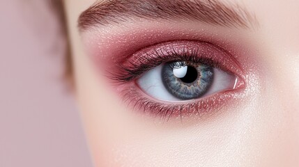 A woman with long eyelashes and a pink eye shadow