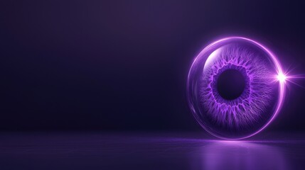 A purple eye is in the center of a dark background