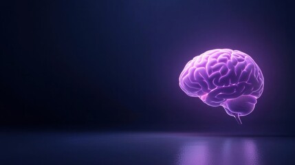 A brain is shown in a purple light, with a dark background