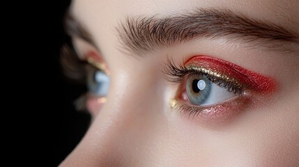 Naklejka premium A woman with gold eye makeup and blue eyes