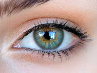 Obraz premium Close-up of Woman's Green Eye, Detailed Lashes