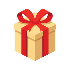 Christmas Gift Box Vector - Craft Paper Wrapping with Red Ribbon, Minimalist and Elegant Festive Holiday Design