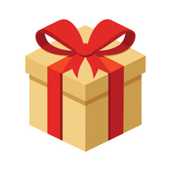 Christmas Gift Box Vector - Craft Paper Wrapping with Red Ribbon, Minimalist and Elegant Festive Holiday Design