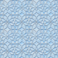 Fototapeta premium Bright blue seamless ceramic tile style floral pattern.