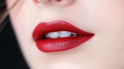 Fototapeta premium A woman's lips are painted red with lipstick