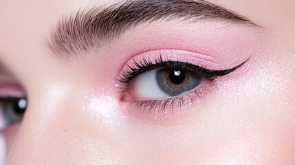 Obraz premium A woman with pink eye shadow and eyeliner
