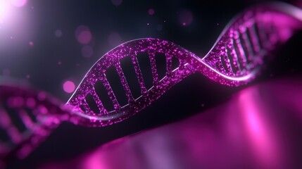 A purple DNA strand with a black background