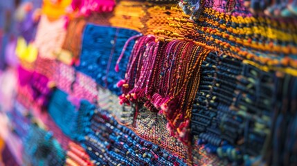 A vibrant tapestry of threads, intricately woven together to form the fabric of Diversity Equity INCLUSION Each thread