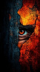 Obraz premium A close up of a person's eye peeking out of a hole in a wall