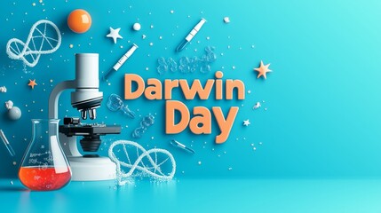 Darwin Day decor: microscopes, glassware