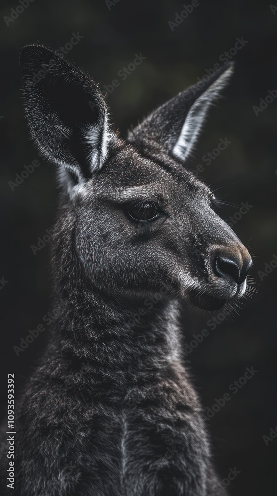 Poster a close-up portrait of a kangaroo, showcasing its detailed fur and expressive features.