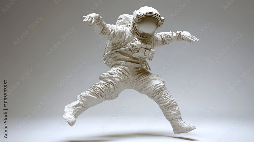 Poster A stylized astronaut figure in a dynamic pose, emphasizing space exploration and adventure.