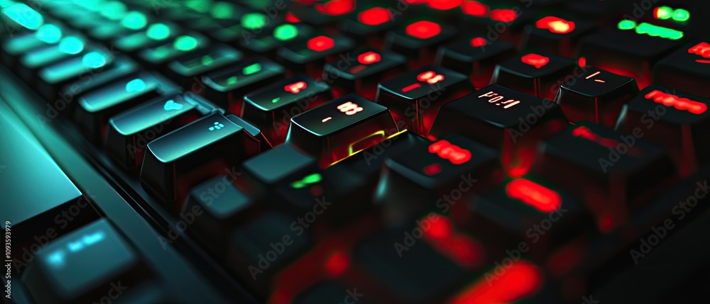Wall mural close-up of illuminated rgb gaming keyboard keys.