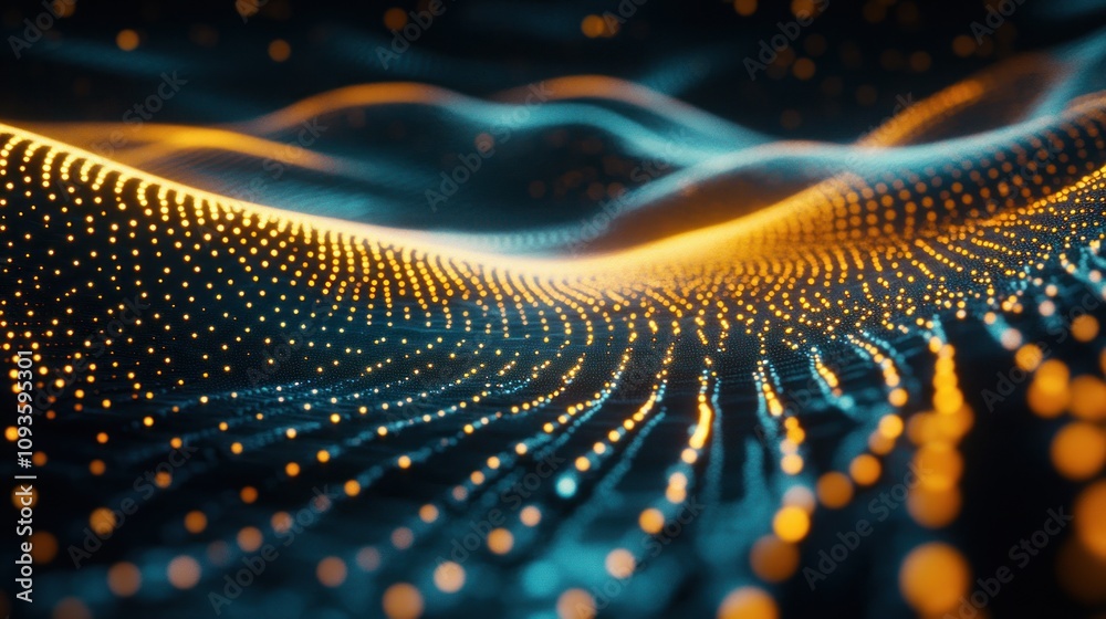 Aufkleber Abstract visualization of flowing particles in a dynamic wave pattern.