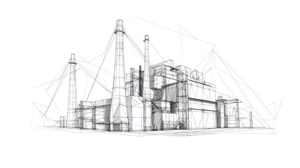 Obraz premium Wireframe sketch of industrial power plant.