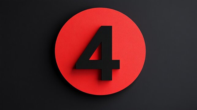 A striking red circular emblem prominently displays the number four against a sleek black background, offering a bold chromatic contrast and authoritative visual impact.