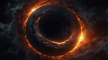 Obraz premium Here's a possible and keyword list for your stock photo.. Fiery Ringed Planet in Nebula.