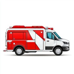 a ambulance vehicle vector, emergency transport, flat vector icon, red and white, isolated on white background