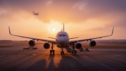 Fototapeta premium airplane at sunset