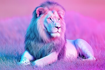 Abstract wallpaper showcasing a pastel-colored lion, capturing the essence the panthera species through
